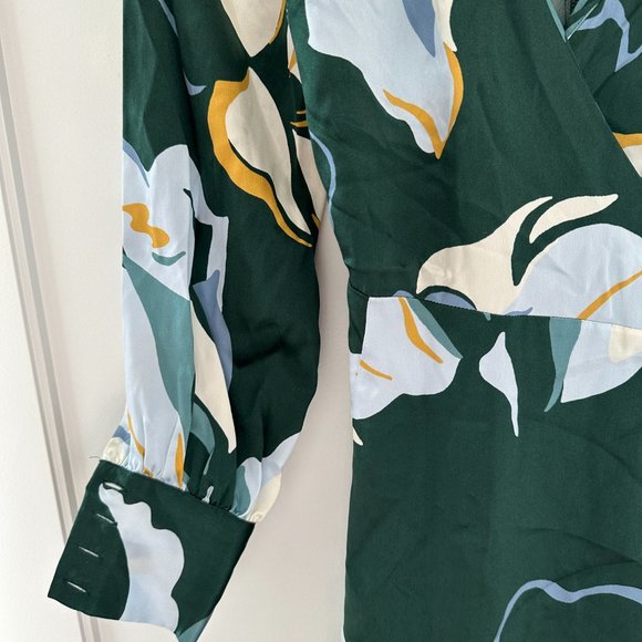 Reformation Chrisley Wrap Silk Mini Dress Lyra Green Floral V-Neck Long Sleeve - Picture 5 of 12